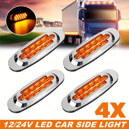 4pcs LED Side Marker Lights for Trucks & Trailers - 16 LEDs, Dual Mode (Steady On + Flash), Fits 12-24V Vehicles - Available in Amber, White, Red, , Green