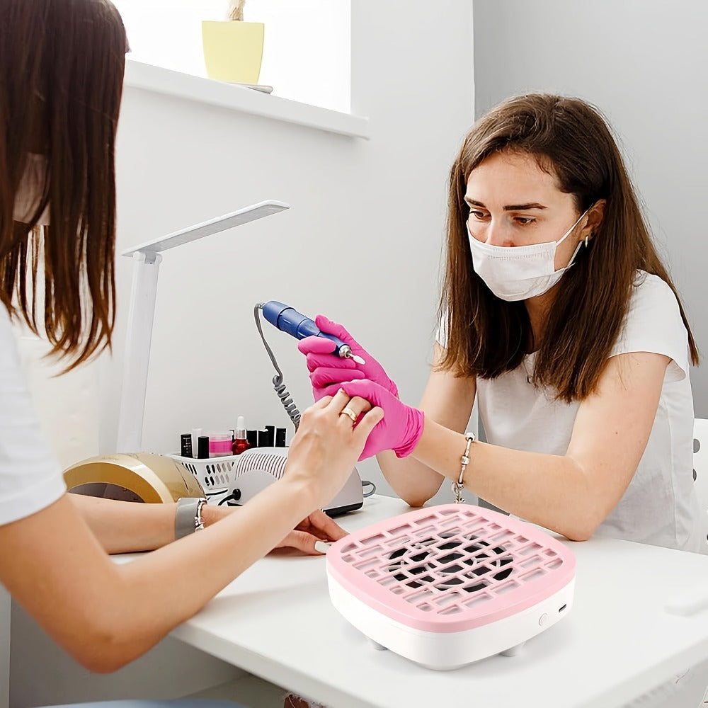 Nail Dust Collector Mini USB Electric Vacuum Cleaner with 10 Filter Pads & Strong Suction – Portable Nail Dust Suction Machine for Acrylic Gel Filing, Home Nail Station, Salon & Travel, White Pink Blue