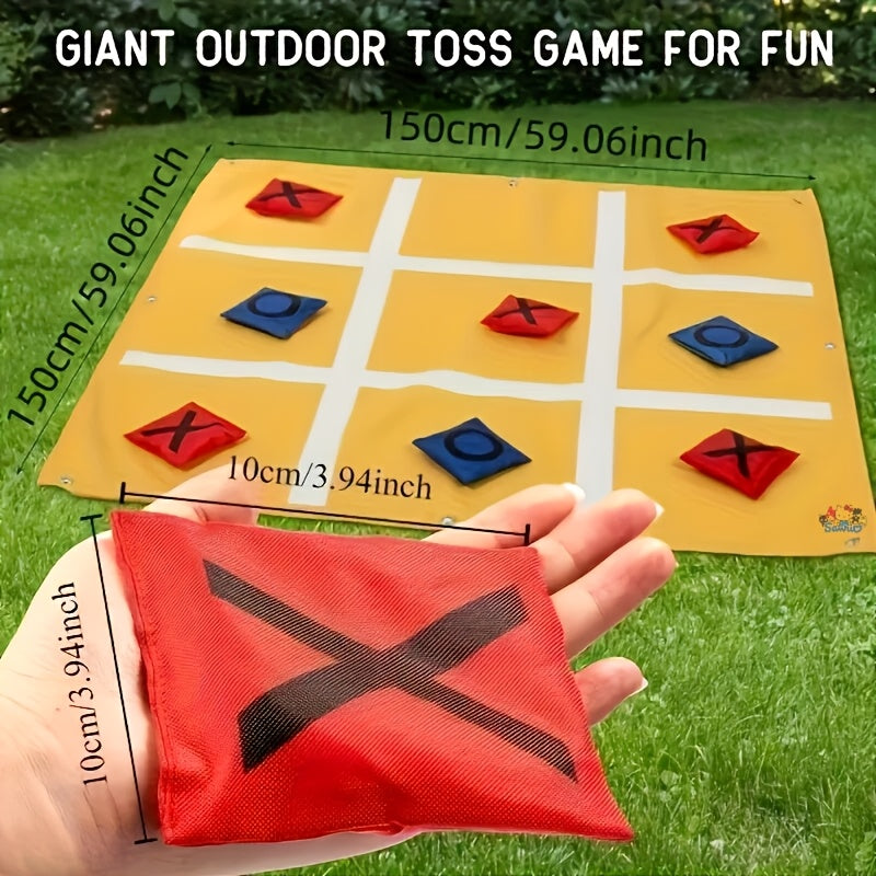 Giant Tic Tac Toe Bean Bag Toss Game Set Outdoor Lawn Game with 4.92ft Cloth 10 Bean Bags Ground Nails Storage Bag for Family Kids Adults Camping Backyard Party Christmas Thanksgiving Gift