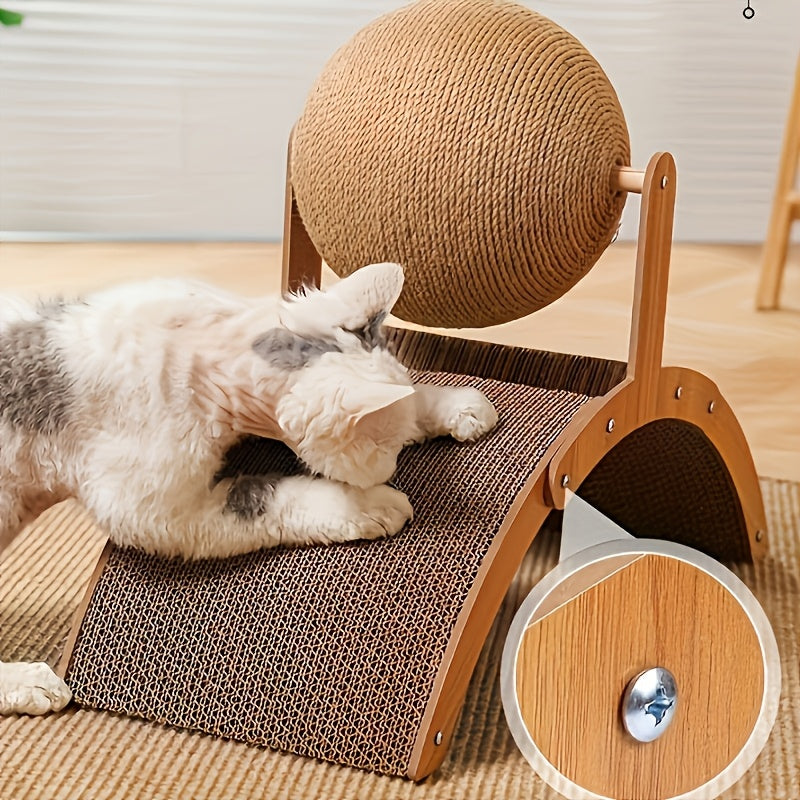 Cat Scratching Ball & Post 2-in-1 with Hanging Ball Toy - Extra Tall Sisal Cat Scratcher for Claw Sharpening, Heavy-Duty Scratching Pad for Kittens & Cats, Self-Adhesive Base, 6.69x14.57x11in