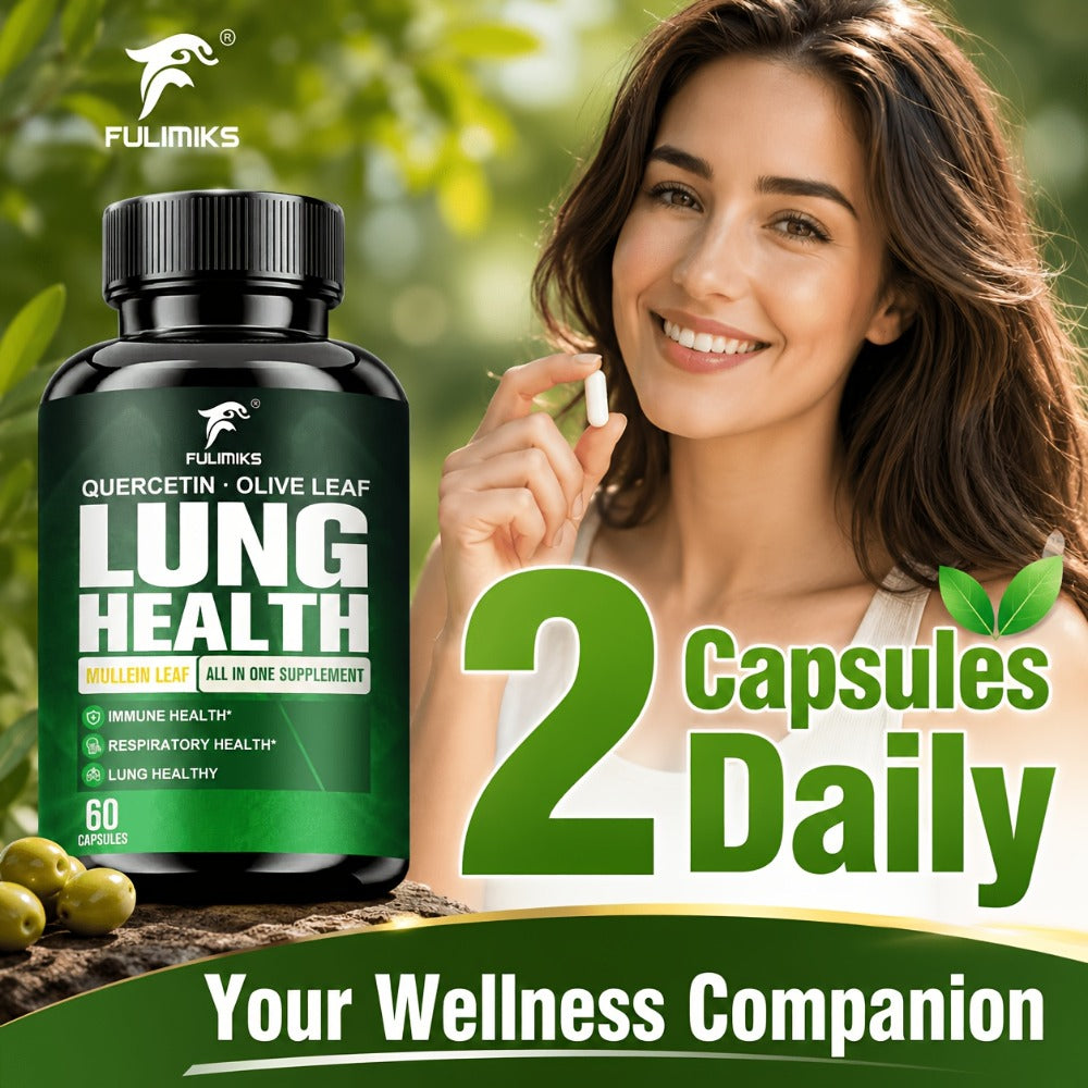 Lung Health Supplement Capsules with Mullein Leaf & Olive Leaf Extract for Respiratory Support, Immune Health, Airway Comfort, Day & Night Use, 60 Capsules