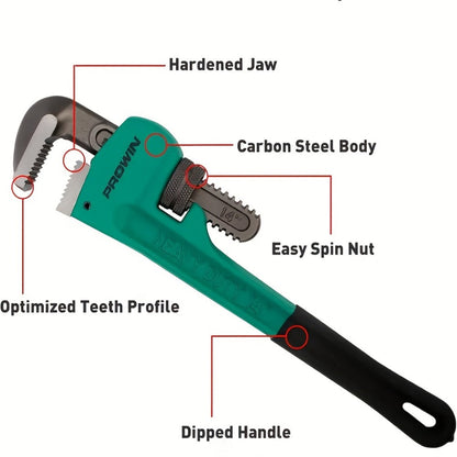 Pipe Wrench Professional Heavy Duty - 8", 12" & 18" CR-V Alloy Steel Plumbing Wrench, Non-Slip Ergonomic Handle, 1500 lbs Torque, Fits 1/2"-4" Pipes, for Plumbing, Automotive & Industrial Use
