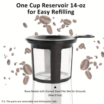 Single Serve Coffee Maker 2-in-1 for K-Cup Pods and Ground Coffee One-Button Operation 6-14oz Brew Sizes Auto Shut-Off Stainless Steel Drip Coffee Machine Blue Black Red Grey