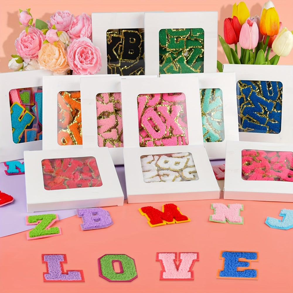 Chenille Letter Patches Self Adhesive A-Z 26pcs – Embroidered Alphabet Applique Stickers for Clothes Bags Hats Phone Cases, DIY Craft Personalized Patch Set Gift for Teens & Kids