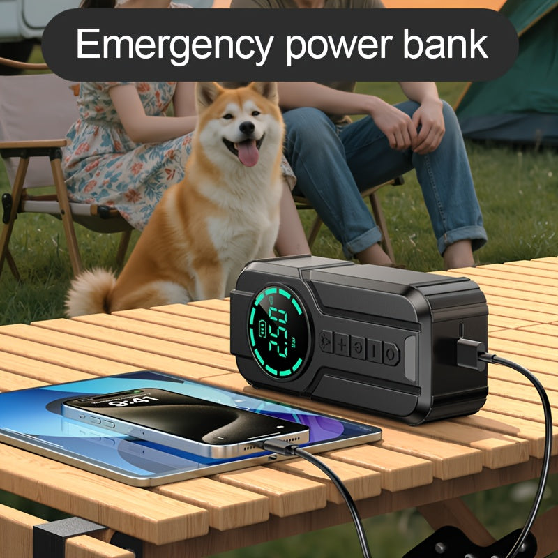 12000A-18000A 7-in-1 Vehicle Emergency Starter Power Bank with Extended Smart Jump Cables, Fast Charging, Large Display, LED Lighting, Compatible with All Gas/Diesel Engines (2.64 Gallons), Quick Vehicle Start, And Air Pump Function