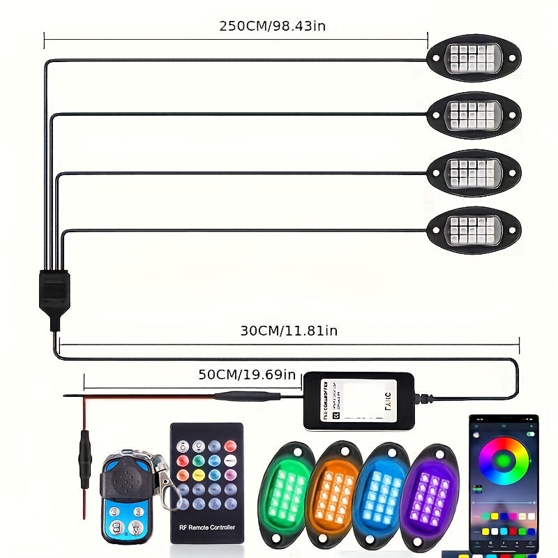 8pcs And 4pcs - 15 LED/8 Pods Metal Alloy Upgraded LED Rock Lights, Suitable for Trucks, RGB LED Rock Lights with APP/music Mode, Suitable for Jeeps, Trucks, UTVs, SUVs And Golf Carts, Neon Light Chassis Kits for Backlights, Car Accessories