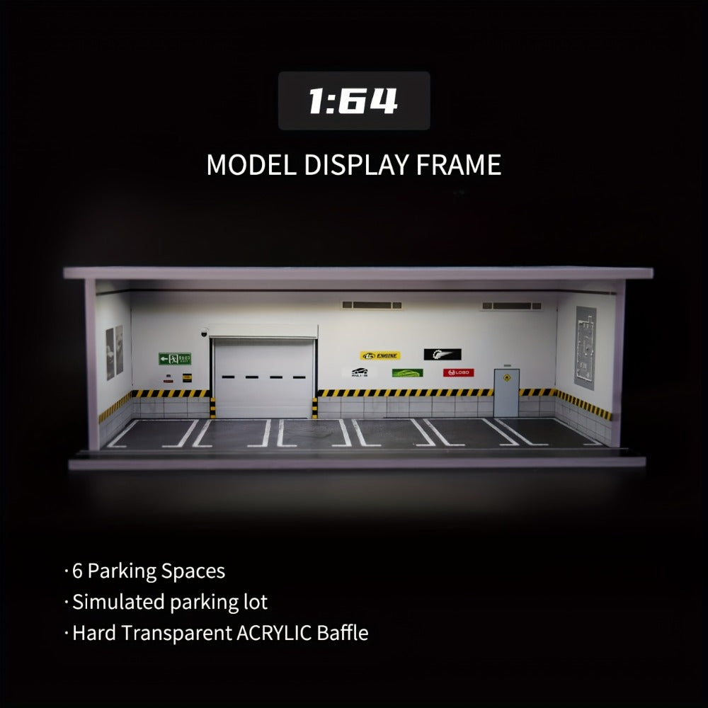 1:64 Diecast Car Display Case with LED Lighted Garage Diorama – Expandable Showcase for 6 Model Cars, Clear Acrylic Cover, Dustproof Collector Gift for Men