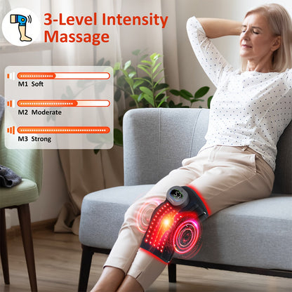 Red Light Therapy Knee Brace with Vibration Massage – 660nm & 850nm Infrared Light, 3 Massage Levels, 5 Light Modes, Joint Pain Relief & Muscle Recovery for Knee Elbow Shoulder with Extension Band