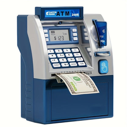 Electronic ATM Kids Piggy Bank with Password – Banknote & Coin Savings Bank for Boys Girls, Birthday Gift, Christmas Gift, Interactive Money Bank Toy, Black & Blue