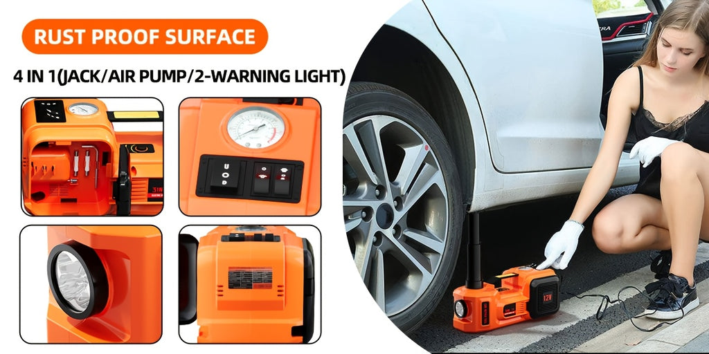 5 Ton Electric Hydraulic Car Jack Kit | 12V DC, 3-in-1 with Tire Inflator Pump, LED Flashlight, and Electric Impact Wrench, Alloy Steel, Ideal for Car, SUV, MPV, Truck Tire Change and Emergency Repair