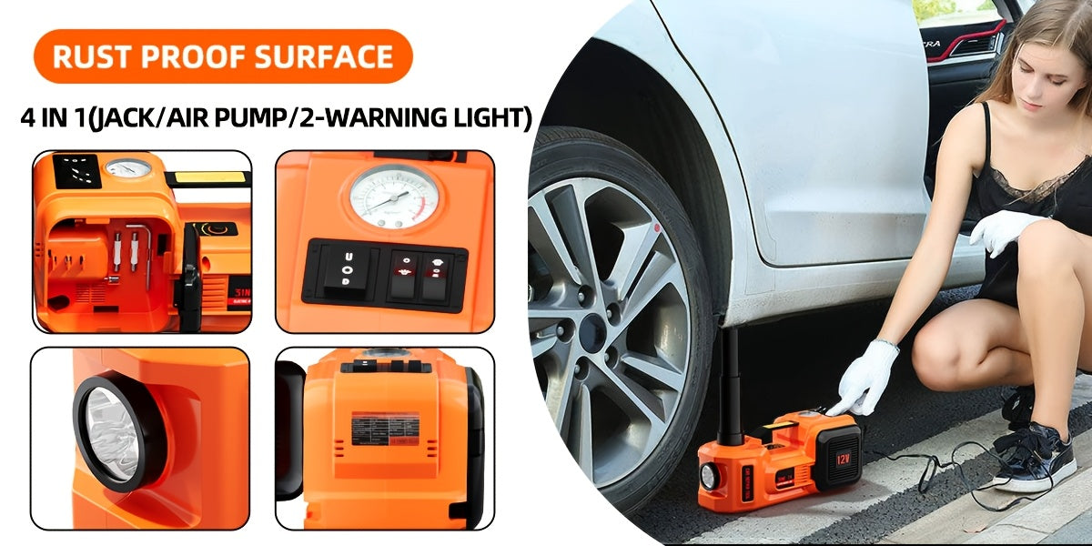 5 Ton Electric Hydraulic Car Jack Kit | 12V DC, 3-in-1 with Tire Inflator Pump, LED Flashlight, and Electric Impact Wrench, Alloy Steel, Ideal for Car, SUV, MPV, Truck Tire Change and Emergency Repair