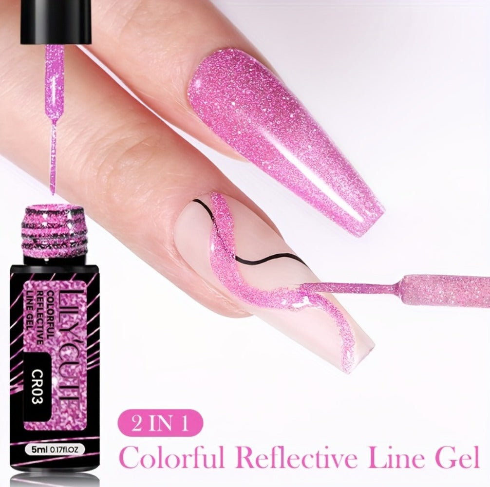 Glitter Liner Nail Art Gel 5ml Super Reflective – Ultra Fine Brush Tip Nail Art Drawing Gel for Stripe Line & Detail Designs, Long Lasting UV LED Nail Art Liner Gel for Salon & DIY Home Women