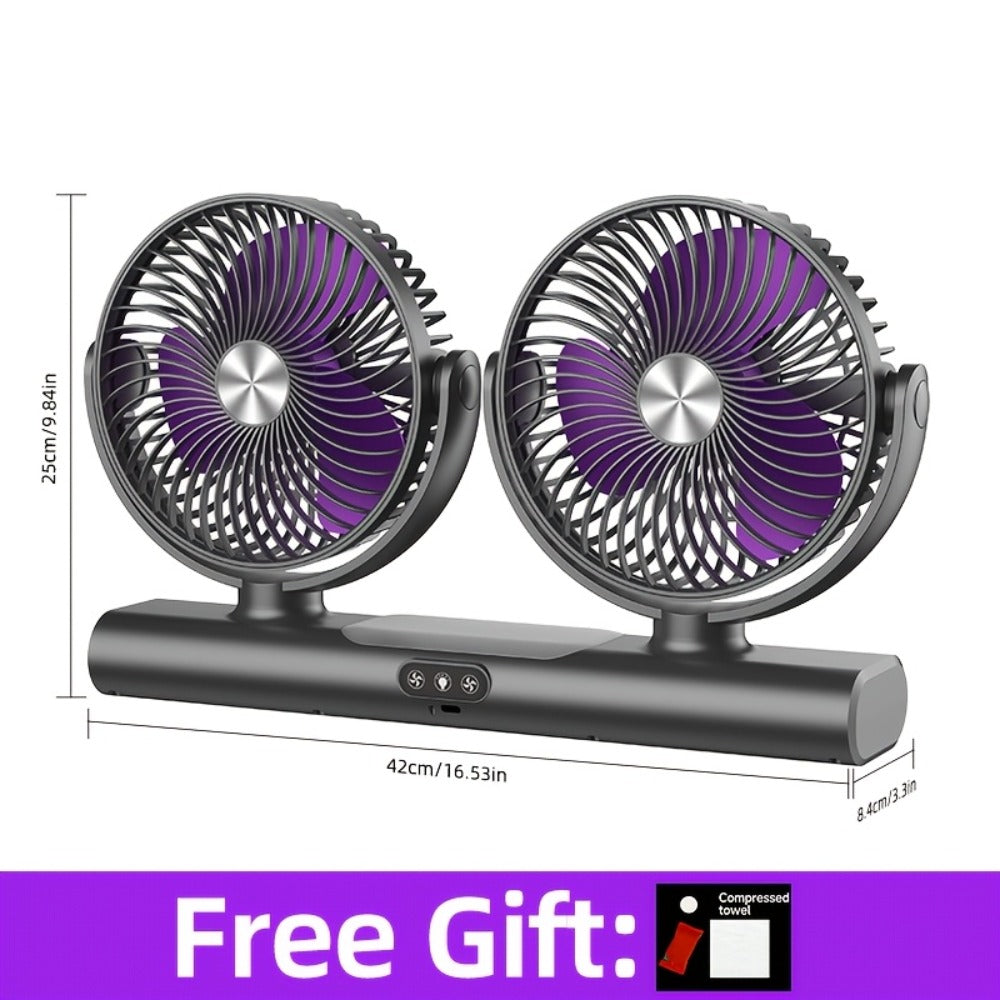 Double Head Air Circulation Fan USB Rechargeable | Desktop & Wall-Mounted 3-Speed Dual-Head Fan with Atmosphere Night Light, Multi-Angle Airflow for Camping, Home & Office – Grey & White