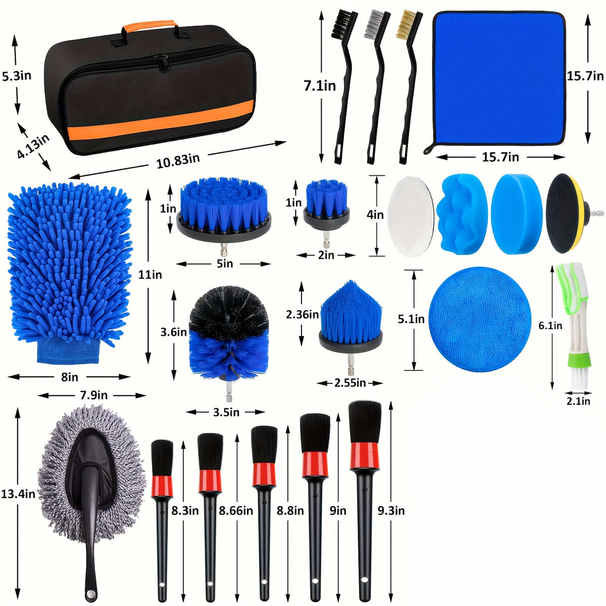 Car Detailing Brush Set, Car Detailing Kit, Auto Detailing Drill Brush Set, Car Detailing Brushes, Car Wash Cleaning Tools Kit For Interior, Exterior, Wheels, Blue