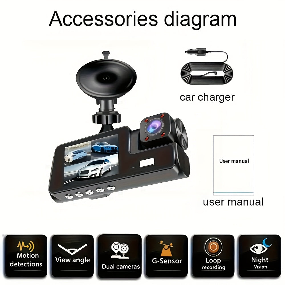 Front 4K And 4K Internal Plus 1080P Rear Free 32GB Memory Card, 3-Channel Driving Recorder, High-Definition Resolution, Ultra-Wide-Angle Reversing Vision, Real-Time Recording, with Airborne Black Box, High-Definition Night Vision, G Sensor