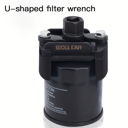 Adjustable Oil Filter Wrench with German U-shaped Double-jaw Reversible Mechanism, Heavy-duty Ferrous Metal Structure, Hexagonal Socket and Adjustment Knob-multifunctional Automobile Engine Maintenance Tool