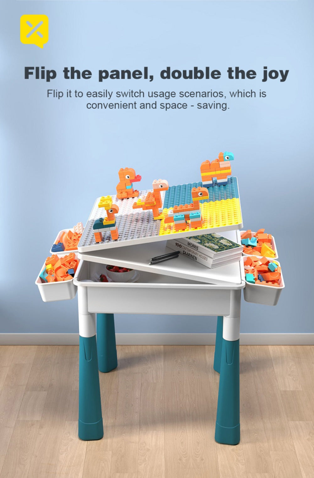 Kids Activity Table Building Blocks LEGO Compatible Play Table for Toddlers – Durable ABS Plastic Space-Saving Corner Design, Birthday Christmas Gift for Boys Girls Ages 3+