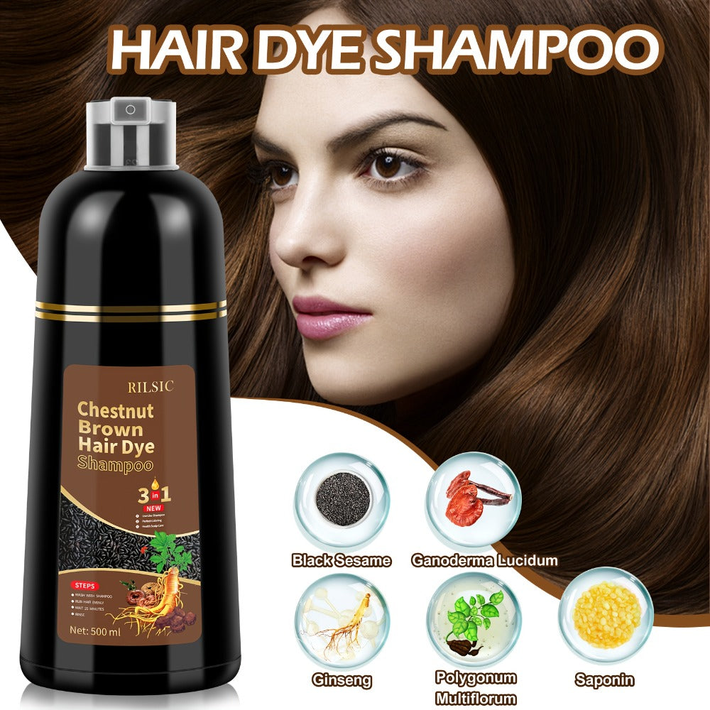 RILSIC 3-in-1 Gray Hair Color Shampoo with Plant Squalene — 100% Gray Coverage Wash & Condition Instant Results, No Mix No Ammonia, 16.91oz / 500ml for Women & Men All Hair Types