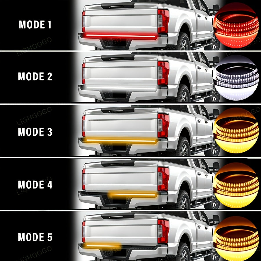 47. 24 Inch Long LED Light Strip Designed for Off-Road Vehicles, Featuring Arrow Shapes And Flowing Red And Yellow Lights. This Car Atmosphere Light Strip Serves As a Decorative Neon Addition to The Back of a Truck And Makes for a Considerate Gift