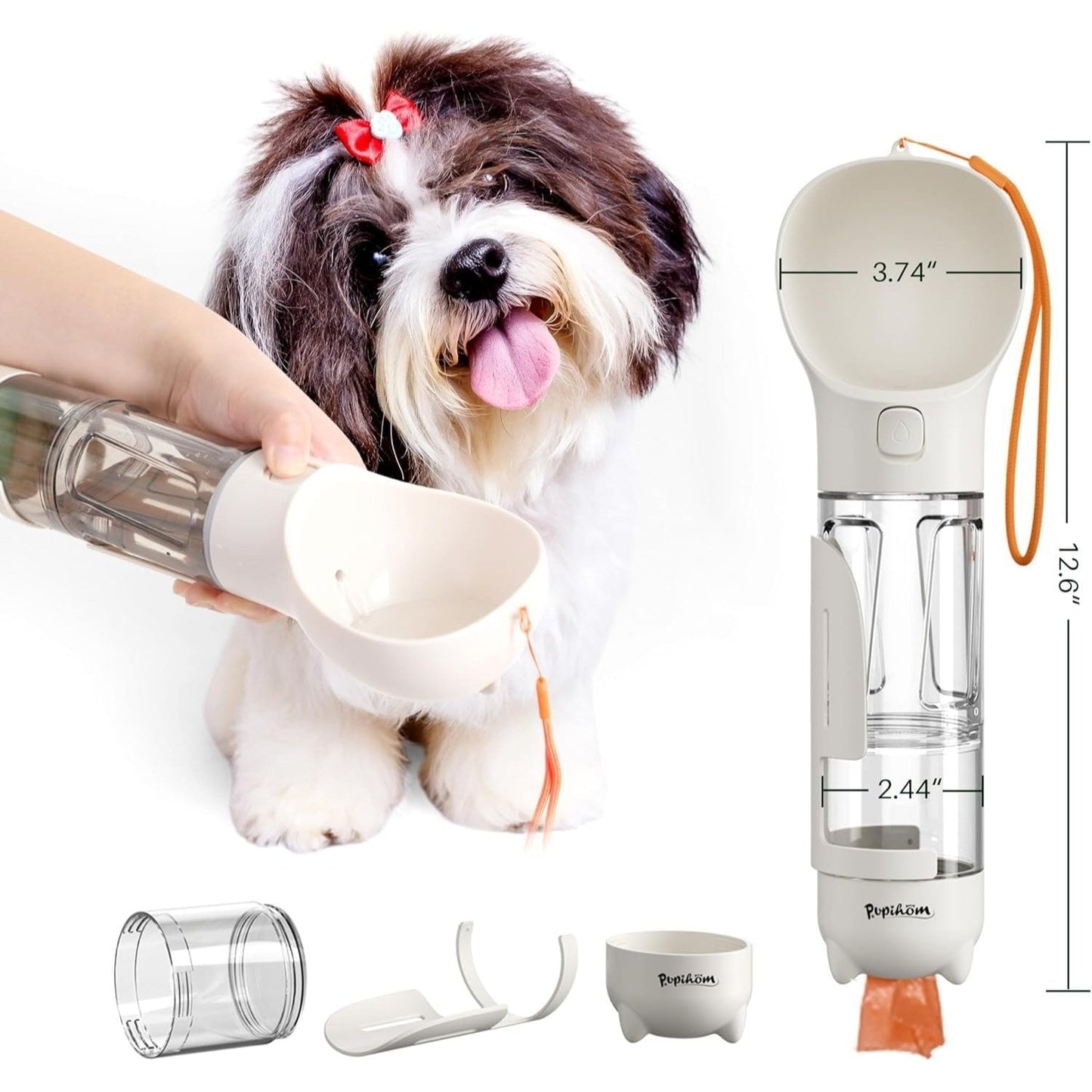 Portable Dog Water Bottle 3-in-1 – Travel Water Dispenser, Food Container & Poop Bag Holder for Dogs, Leak-Proof Silicone & ABS, Lightweight Outdoor Pet Water Bottle for Walks, Hiking & Camping | 300ml / 500ml