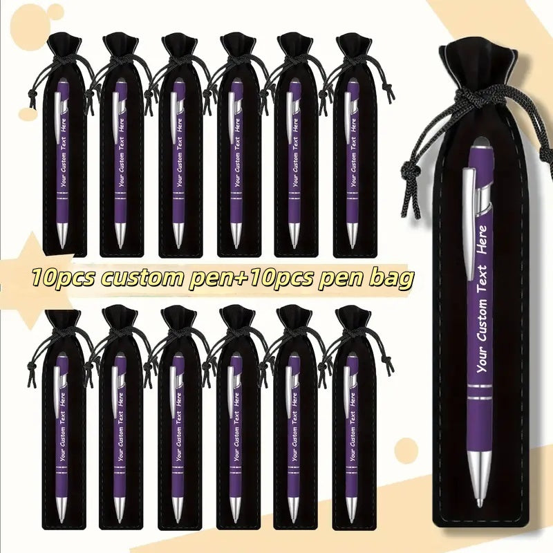 Custom Ballpoint Pens with Pencil Pouch Bulk Set – Personalized Ballpoint Pen Pack for Corporate Gifts, School Supplies, Office Promotions | 20/30/80 PCS Customized Pen & Bag Bundle