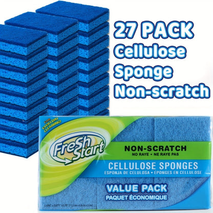 Non-Scratch Cellulose Sponge Dual-Sided with Tough Scouring Pad – Dishwashing Sponges for Kitchen, Dishes & Bathroom, Absorbent & Durable, Green or Blue, 9/12/18/27 Pack Value Sets