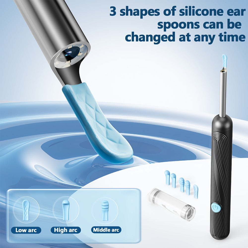 Ear Wax Removal Camera Visual Ear Cleaner 1080P HD – 6 Safety Ear Spoons 7-Piece Kit, USB Charging, Real-Time Smartphone Inspection, Portable Ear Cleaning Tool for Adults Kids, Black and White