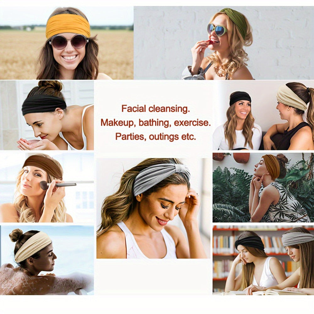 Stretchy Headbands 20 Pack for Women & Men – Soft Sweat-Wicking Non-Slip Elastic Turban Knot Hair Wraps Breathable Solid Colors for Yoga Running Gym Workout Daily Fashion Bulk Set