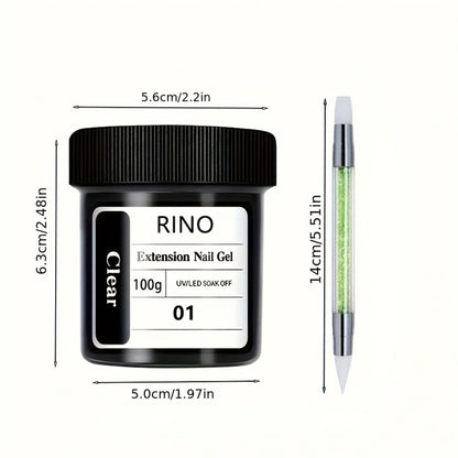 Poly Nail Extension Gel Clear 100g 2-Piece Set – Non-Stick Odorless Soak-Off LED Gel for 3D Nail Sculpture, Rhinestone Adhesive & Nail Art, Beginner & Salon Nail Extension Kit