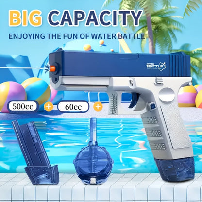 Dual Magazine Automatic Water Gun for Kids & Adults – High-Capacity Long-Range 30ft Squirt Blaster Ergonomic Grip, Blue & Pink, Pool Beach Backyard Summer Outdoor Fun