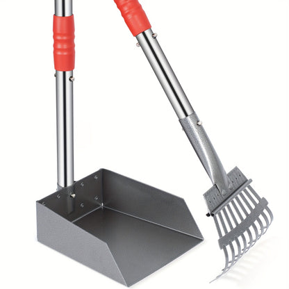 Dog Pooper Scooper Set Stainless Steel – Rust-Proof Tray & Rake with Adjustable Handles, Easy-Clean Pet Waste Removal Scoop for All Breeds, Multiple Colors Available
