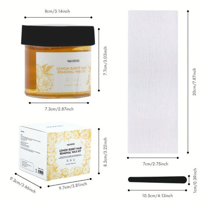 Sugar Wax Hair Removal Kit 300g - Gentle Soft Wax with Strips & Sticks for Body Hair Removal, Lemon or Activated Carbon Formula, Residue-Free At-Home Waxing for Women