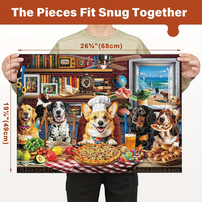 Dogs Dinner Party Jigsaw Puzzle 500 & 1000 Pieces for Adults – Funny Dog Art Puzzle with Letters on Back & Reference Poster, Family Game Night Gift for Dog Lovers Christmas Birthday Thanksgiving