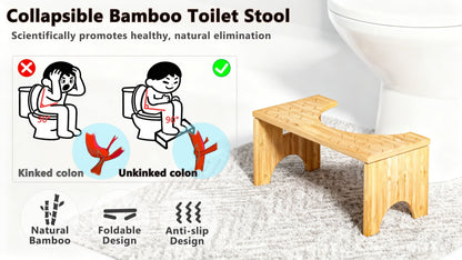 Toilet Stool Foldable Bamboo Squatting Stool – Ergonomic 7-Inch Height for Natural Constipation Relief | Collapsible Non-Slip Bathroom Footstool for Space Saving, Travel & Easy Storage