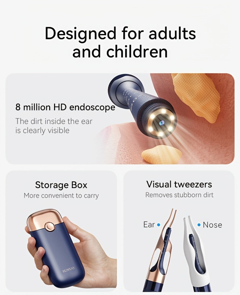 Upgraded 1080P Ear Wax Removal Tool with Camera & Storage Case – LED Light, iOS & Android Compatible, Complete Ear Cleaning Kit, Holiday & Birthday Gift for Whole Family