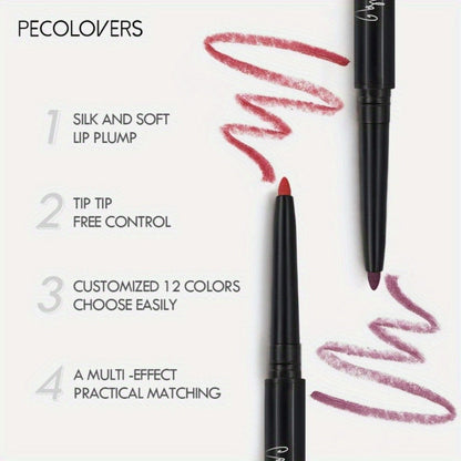 Waterproof Lip Liner Pencil Set 12 Pieces Long Lasting Multi-Functional Lip Eye & Brow Liner — Colorful Cosmetic Makeup Pens for All Skin Tones Precise Definition