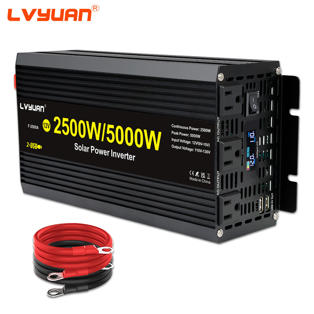 2500W Power Inverter 5000W (Peak) 12V to 110V DC to AC with LCD Display, Remote Controller 4 x AC Outlets and 4 x 3.1A USB Car Adapter for Car Truck Boat RV Solar System