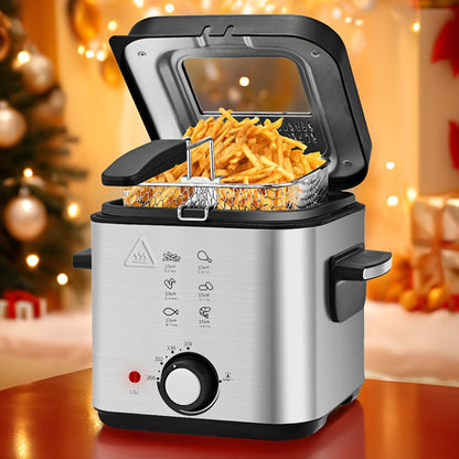 Deep Fryer with Basket 1500W | Adjustable Temperature, Removable Lid & Non-Stick Interior Pot, Viewing Window, Dishwasher-Safe Basket for Home Electric Frying – 1.5L & 2.5L Options, Black