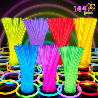 144-Piece Glow Sticks Bulk Pack 8 Inch – 7 Colors Glow in the Dark Bracelets & Necklaces for Halloween Christmas New Year Party Supplies Favors Concerts Festivals