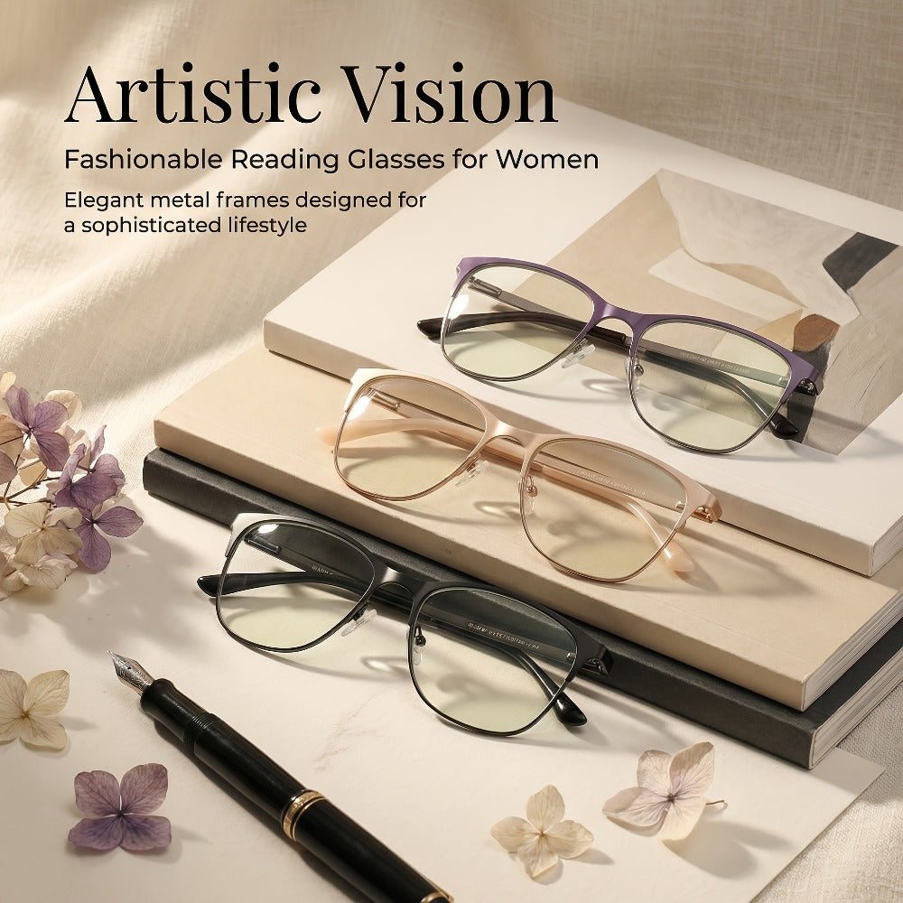 Anti Blue Light Reading Glasses 3 Pack Metal Frame Rectangular Readers – Polycarbonate Lenses, Spring Hinges, Unisex Men Women Mixed Colors, Multiple Magnification Strengths for Reading and Screen Use