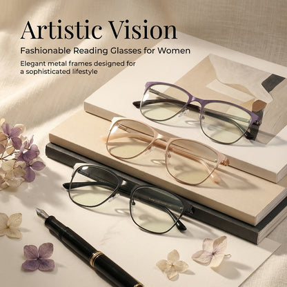 Anti Blue Light Reading Glasses 3 Pack Metal Frame Rectangular Readers – Polycarbonate Lenses, Spring Hinges, Unisex Men Women Mixed Colors, Multiple Magnification Strengths for Reading and Screen Use