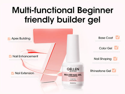 Hard Gel Nail Extension Builder Gel 7-in-1 Self-Leveling – 28+ Day Wear, LED UV Cured, 15ml, Clear Pink Nude Baby Pink Milky White, Acrylic Alternative for DIY Salon Manicure Women Nail Technicians