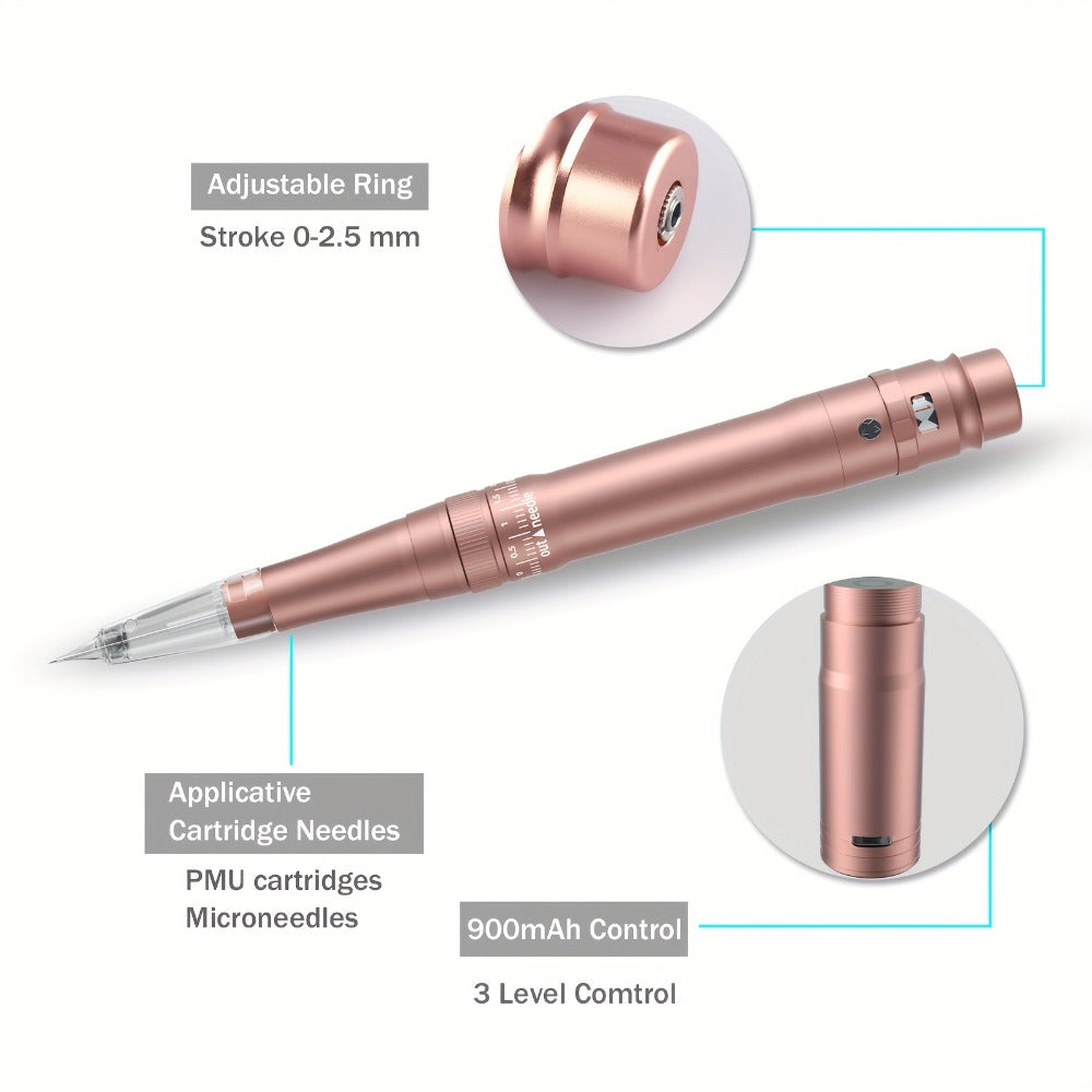 Permanent Eyebrow Tattoo Kit PMU Pen - Includes Tattoo Pen, Ink, Eyebrow & Lip Tattoo Needles, Practice Accessories, Complete Microblading Starter Set for Beginners & Enthusiasts, Black or Pink