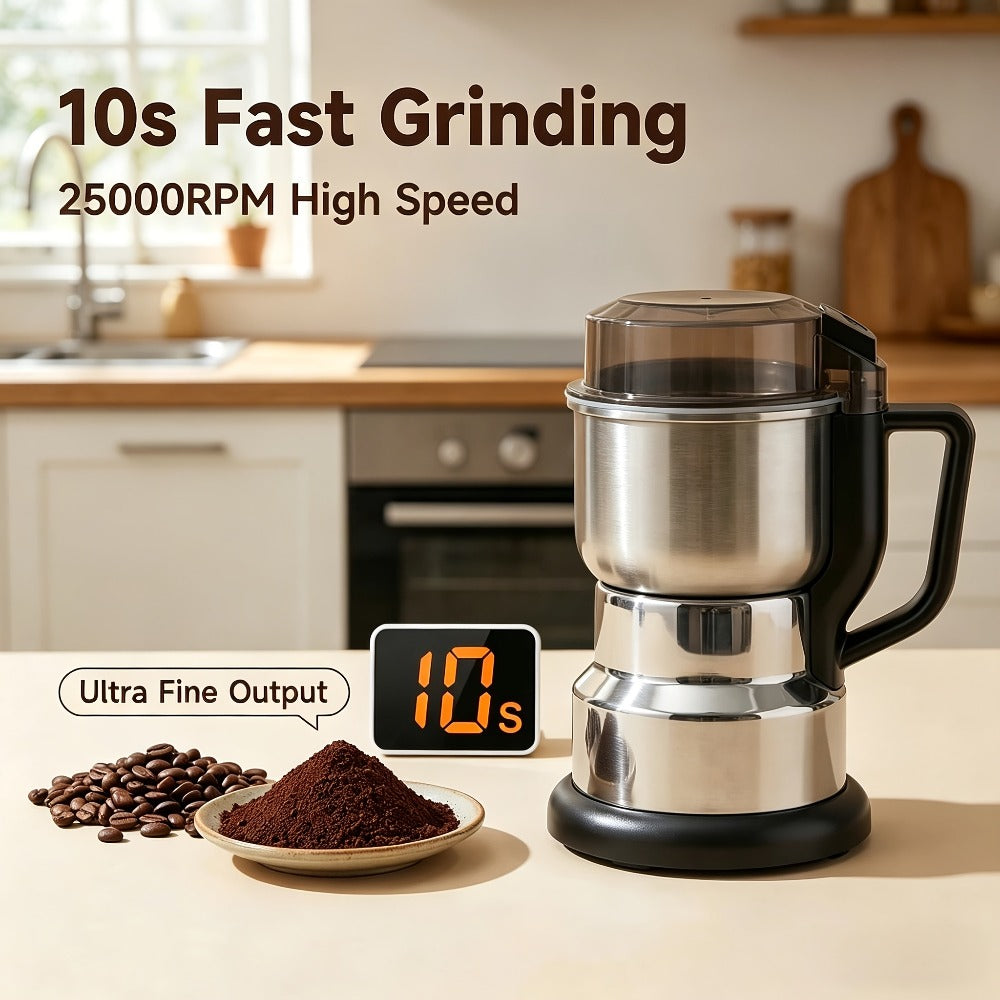 Electric Coffee Grinder 300W 25000RPM – 8-Blade Stainless Steel Spice & Grain Mill for Coffee Beans, Nuts, Spices | Home, Cafe & Camping