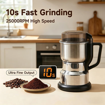 Electric Coffee Grinder 300W 25000RPM – 8-Blade Stainless Steel Spice & Grain Mill for Coffee Beans, Nuts, Spices | Home, Cafe & Camping