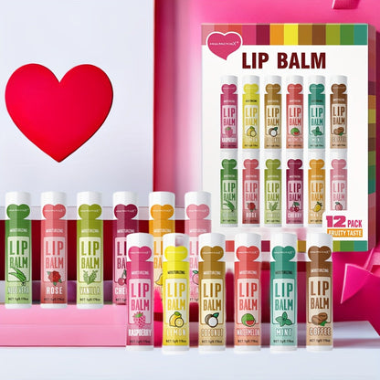 Lip Butter Set 12 Pieces Fruity Scent - Hypoallergenic Glycerin Formula, Glossy Hydrating Lip Balm for All Skin Types, Unisex Daily Lip Care, Valentine Gift for Women