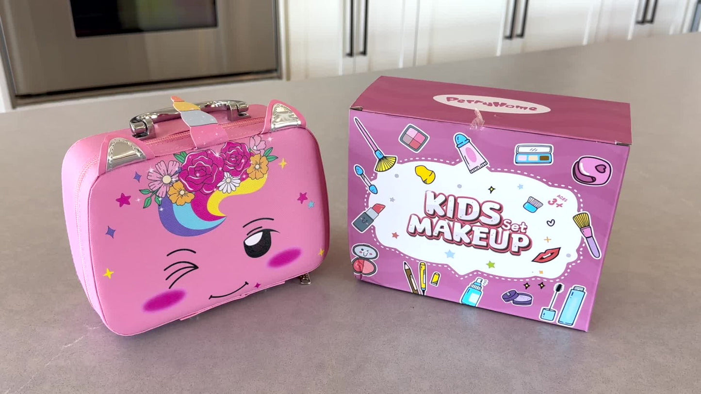Kids Makeup Set for Girls – 2-in-1 Princess Makeup & Nail Art Kit, Washable Non-Toxic Pretend Play Cosmetics with Nail Polish, Eyeshadow, Lipstick & Accessories, Birthday Gift for Girls Ages 3+