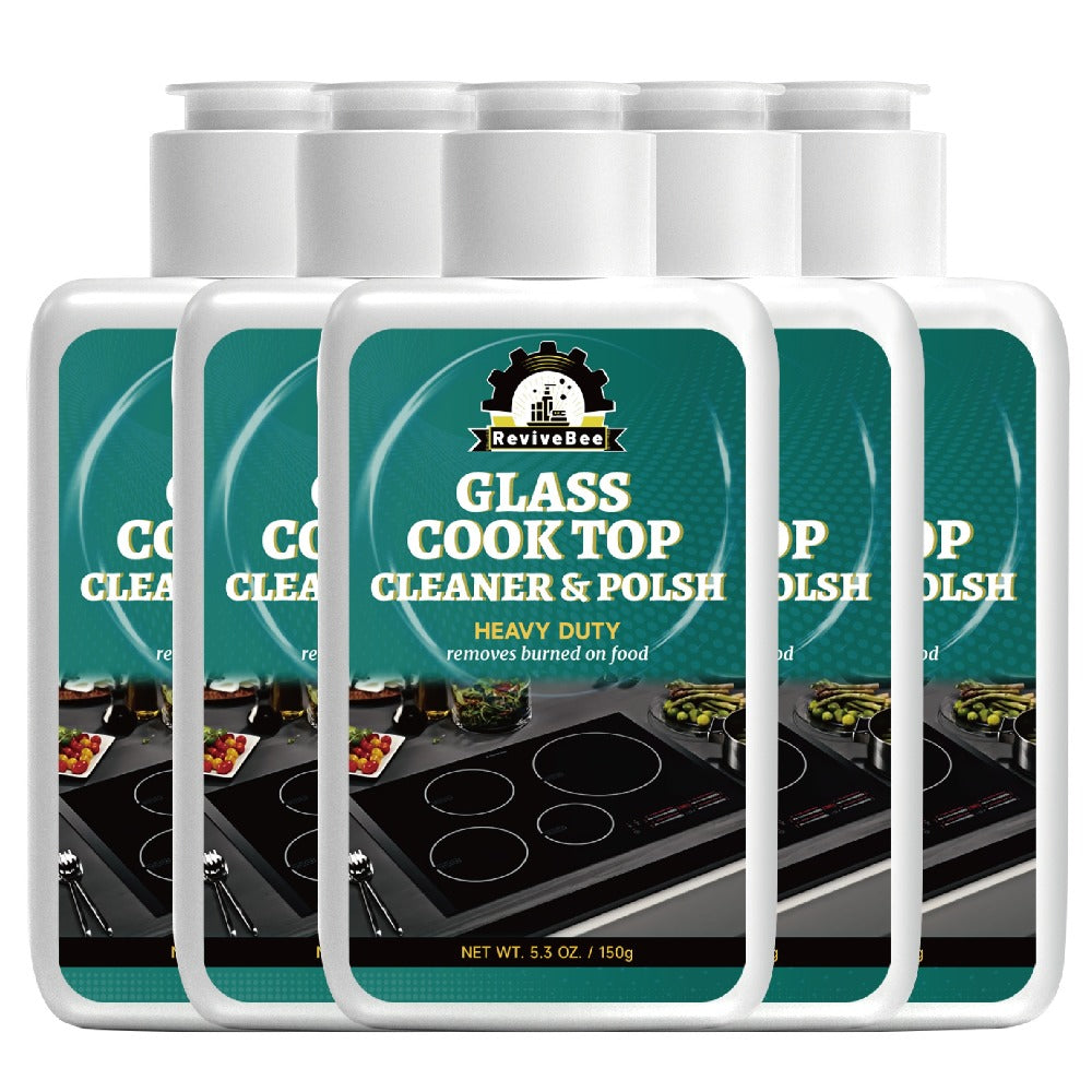 Glass Cooktop Cleaner and Polish – Powerful Stain Remover, Removes Oil Film, Water Spots & Burnt-On Residue, Long-Lasting Surface Protection for Ceramic & Induction Cooktops – 5 Pack Value Set