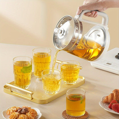 Electric Health Pot Smart Kettle 1.8L Thickened Glass 18 Smart Functions Removable Filter Multi-Functional for Tea Herbal Brewing Camping Home US Plug White