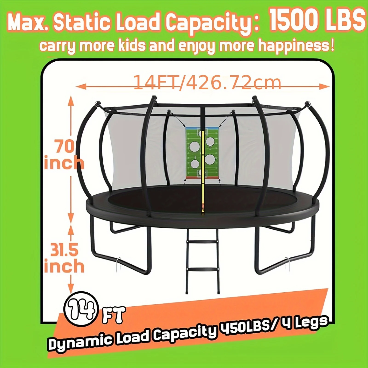 Outdoor Trampoline with Safety Enclosure Net Football Toss Game 8 10 12 14FT Round Backyard Trampoline for Kids Adults Indoor Outdoor Party Play